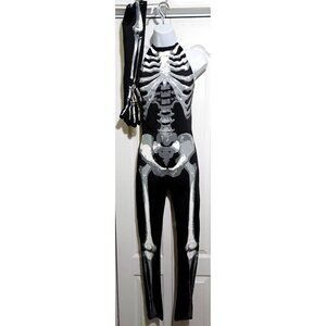 Bone-A-Fied Babe Sexy Skeleton Costume Women's Halter Catsuit Gloves Halloween S